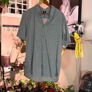 DC Mens Button Down Short Sleeve Shirt Casual‎ Top Collared Gray Large